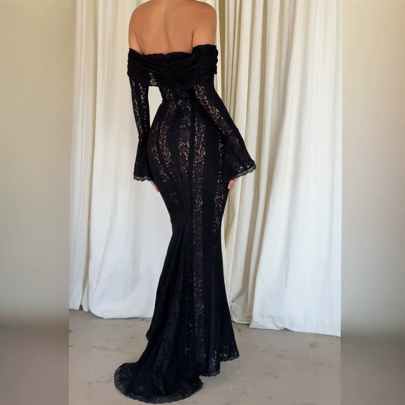 Off-shoulder Collar Dress Off-the-shoulder Flared Sleeves - Image 3