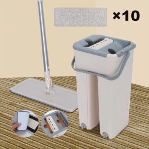 UK Multi Functional Wash Dry Mop And Bucket Set Flat Squeeze 10 Pads