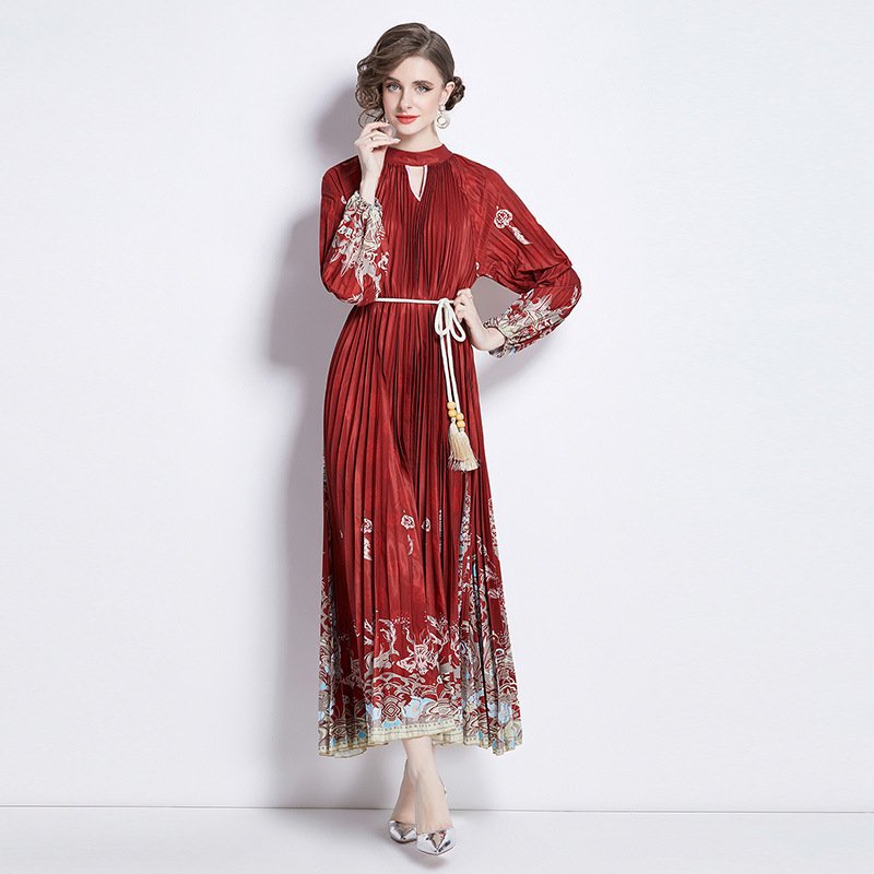 Pleated Tassel Belt Dress Women - Image 3