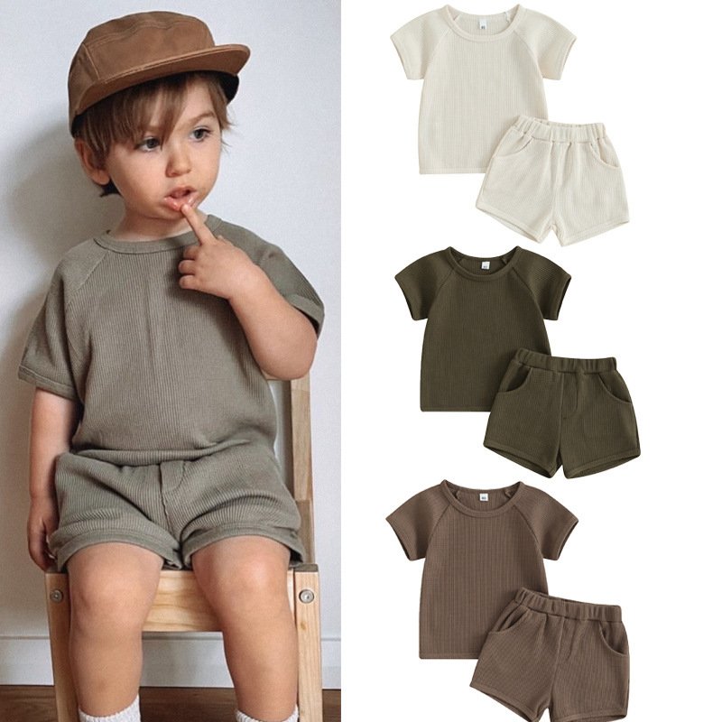 Waffle Short-sleeved Shorts Two-piece Baby Clothes Comfort And Casual - Image 4