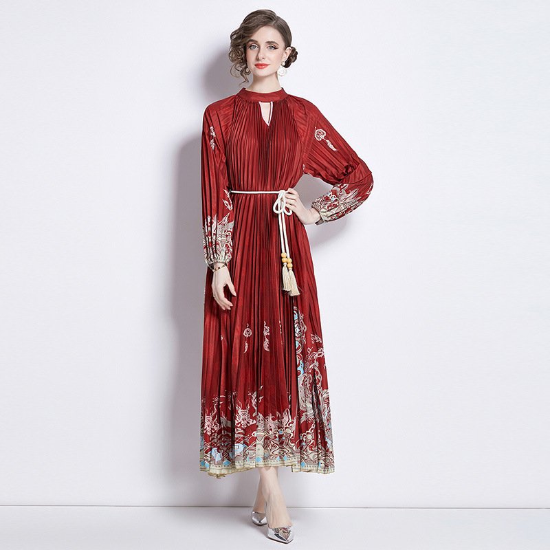 Pleated Tassel Belt Dress Women - Image 2