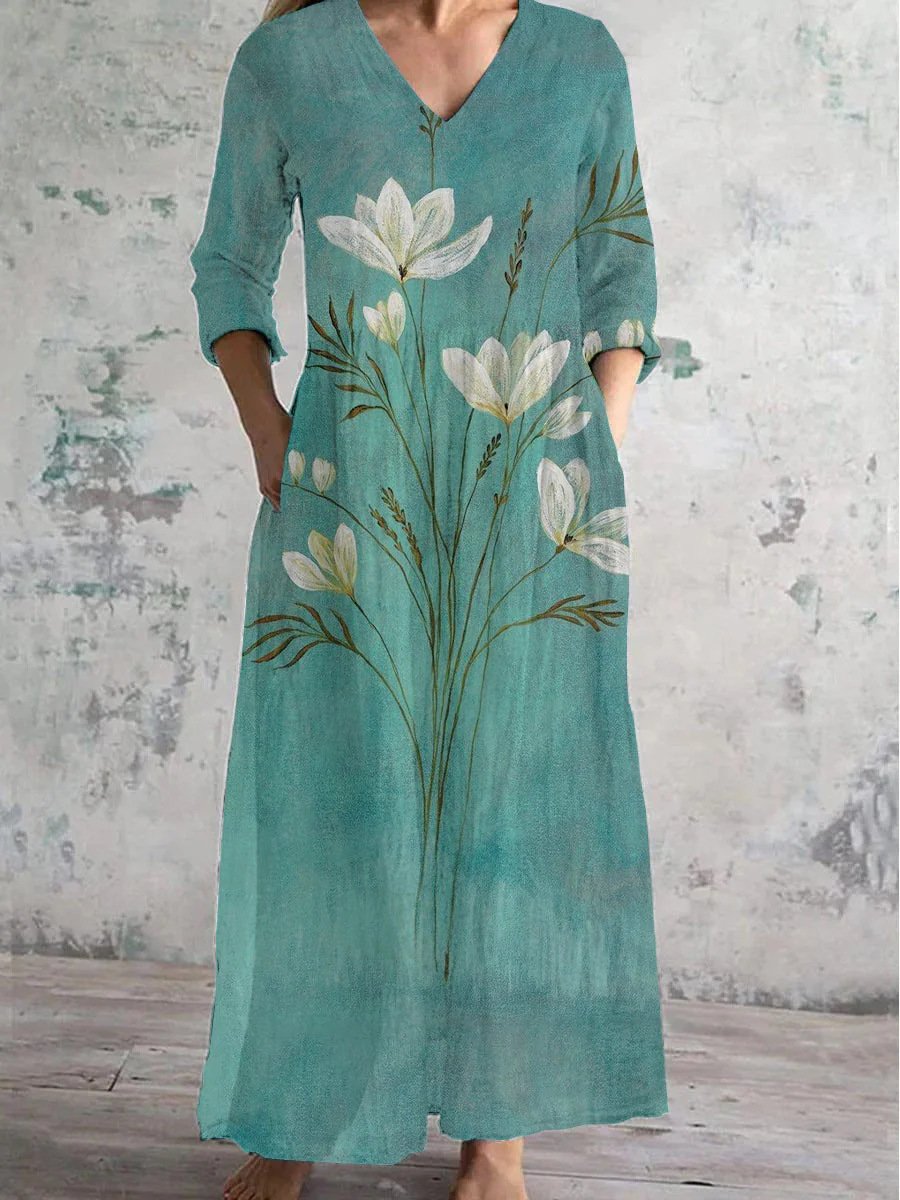 New Casual Fashion Printing V-neck Dress - Image 3