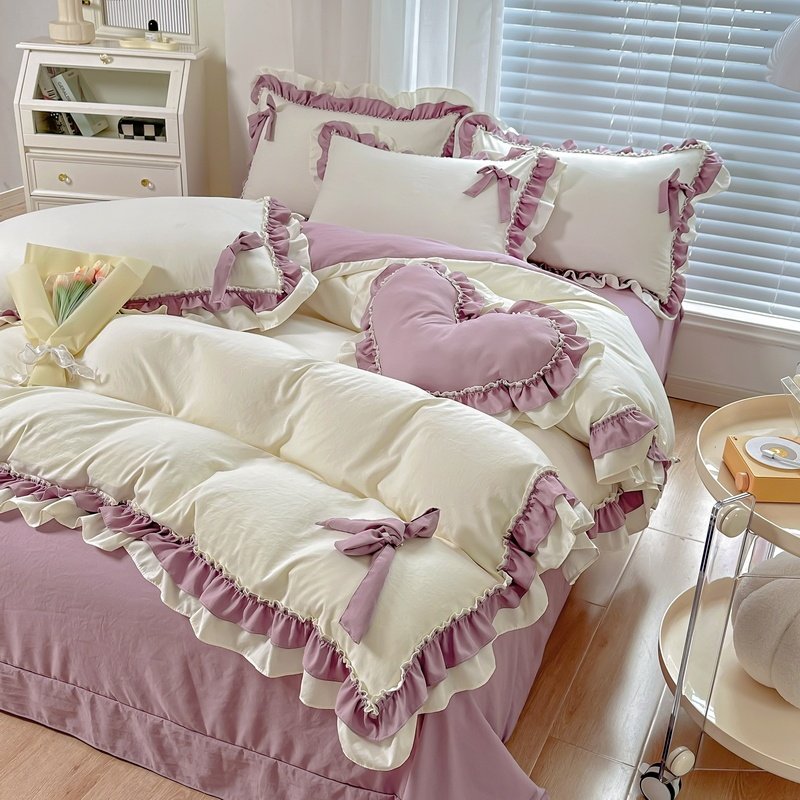 Solid Color Lace Bedsheet And Duvet Cover - Image 2