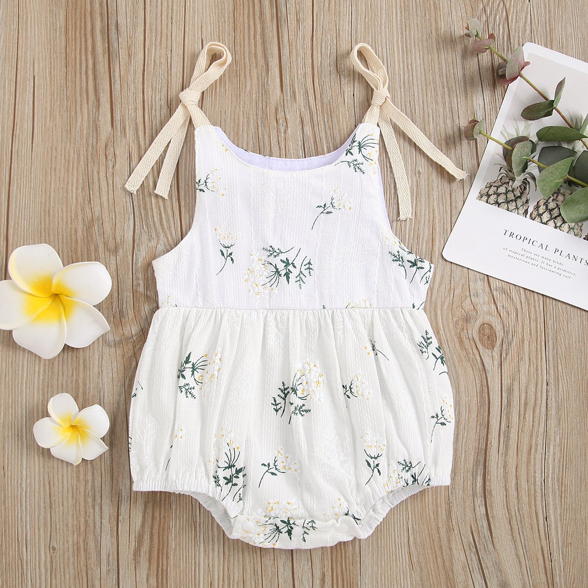 Infant Small Leaves Multi-color Printed Baby Girl Chilren Waistcoat Romper - Image 3
