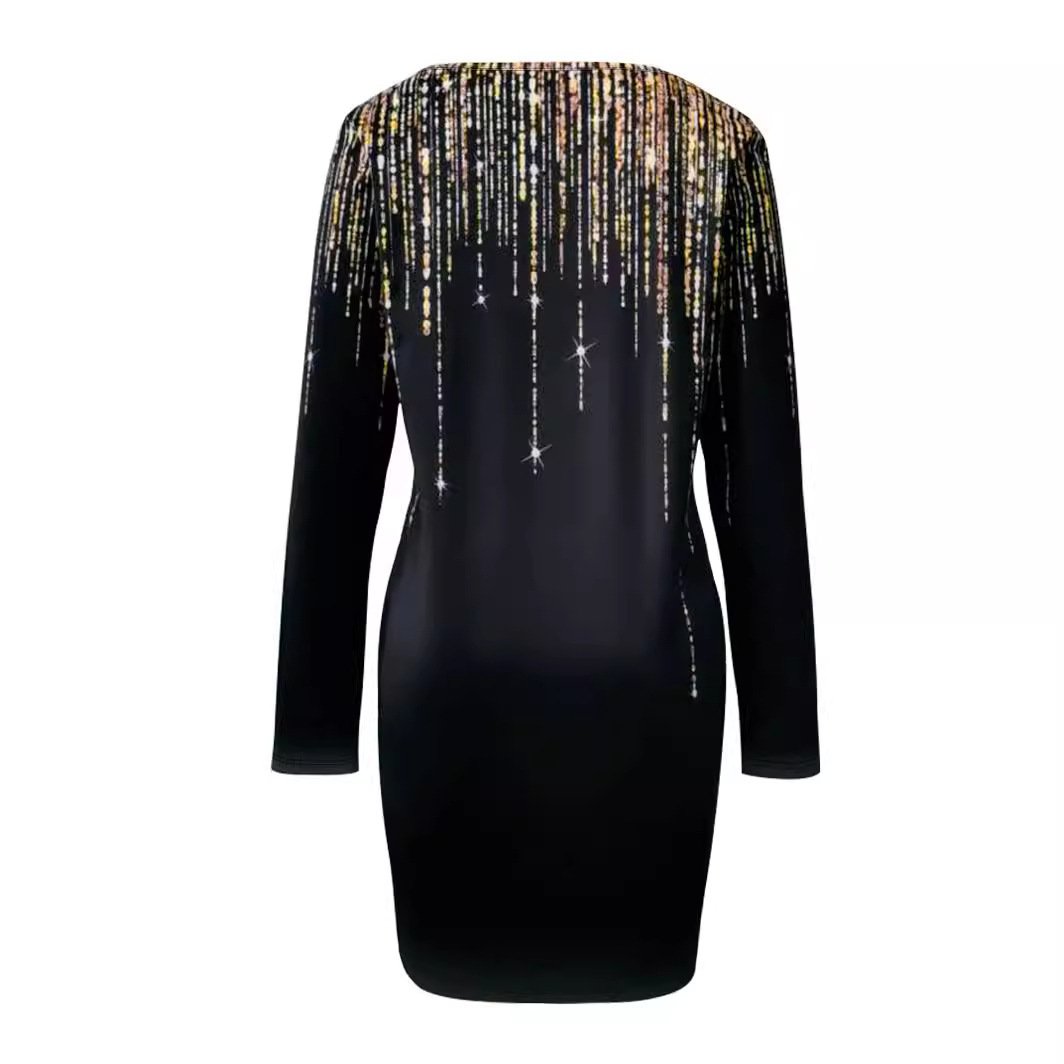 Daily Printing Versatile Long Sleeve V-neck Dress - Image 3