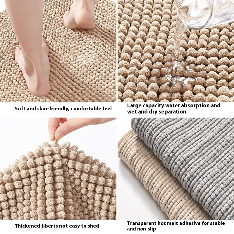 Long Wool Chenille Floor Mat Absorbent Carpet Plain Non-slip Bathroom Bedroom Pedal - Image 3