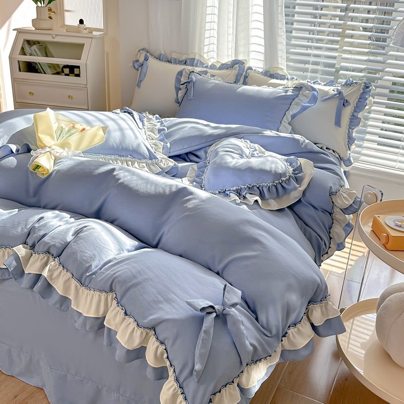 Solid Color Lace Bedsheet And Duvet Cover - Image 3