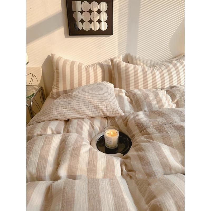 Class A Bare Sleeping Simple Striped Cotton Bed Sheet - Image 4