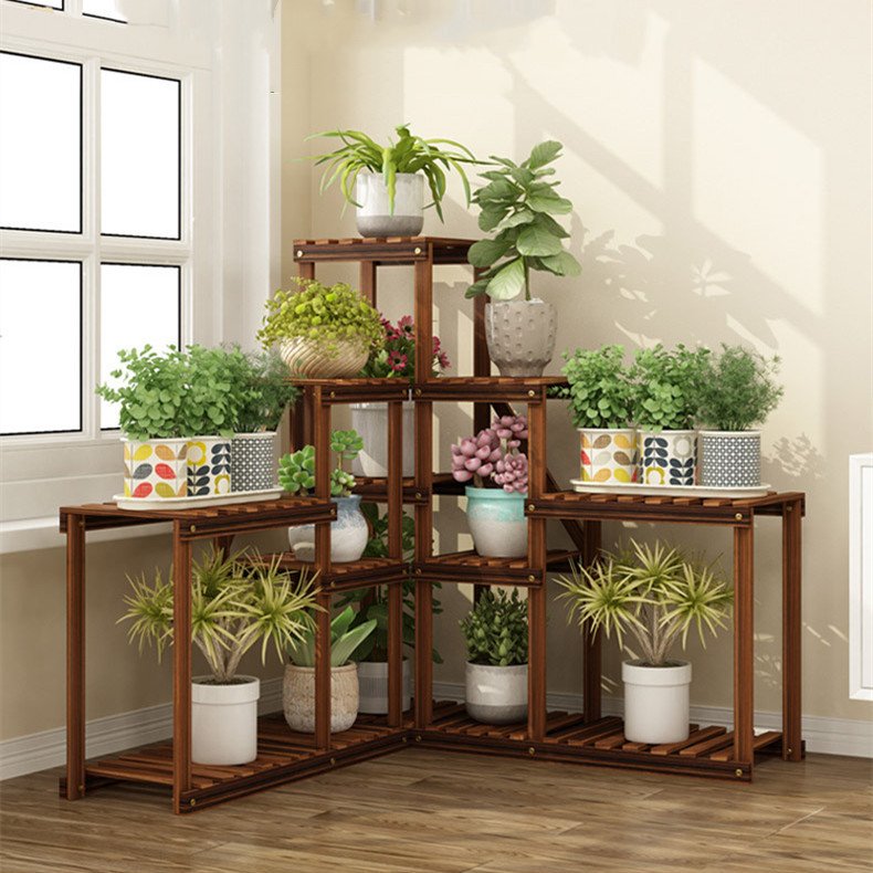 Balcony Flower Stand Indoor Multi-layer Solid Wood Living Room