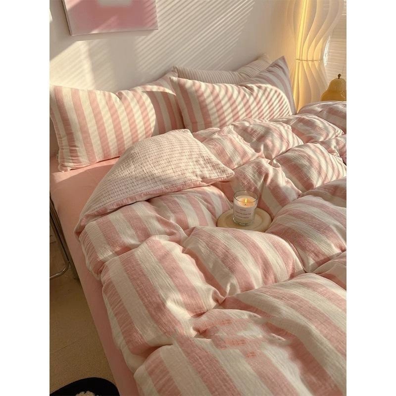 Class A Bare Sleeping Simple Striped Cotton Bed Sheet - Image 7