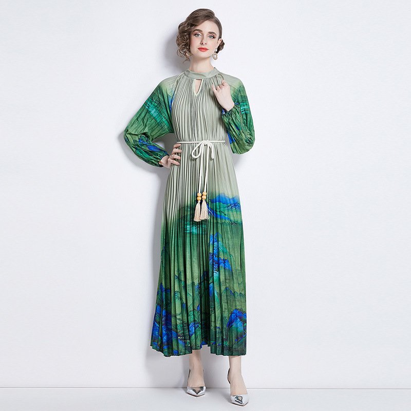 Pleated Tassel Belt Dress Women - Image 5