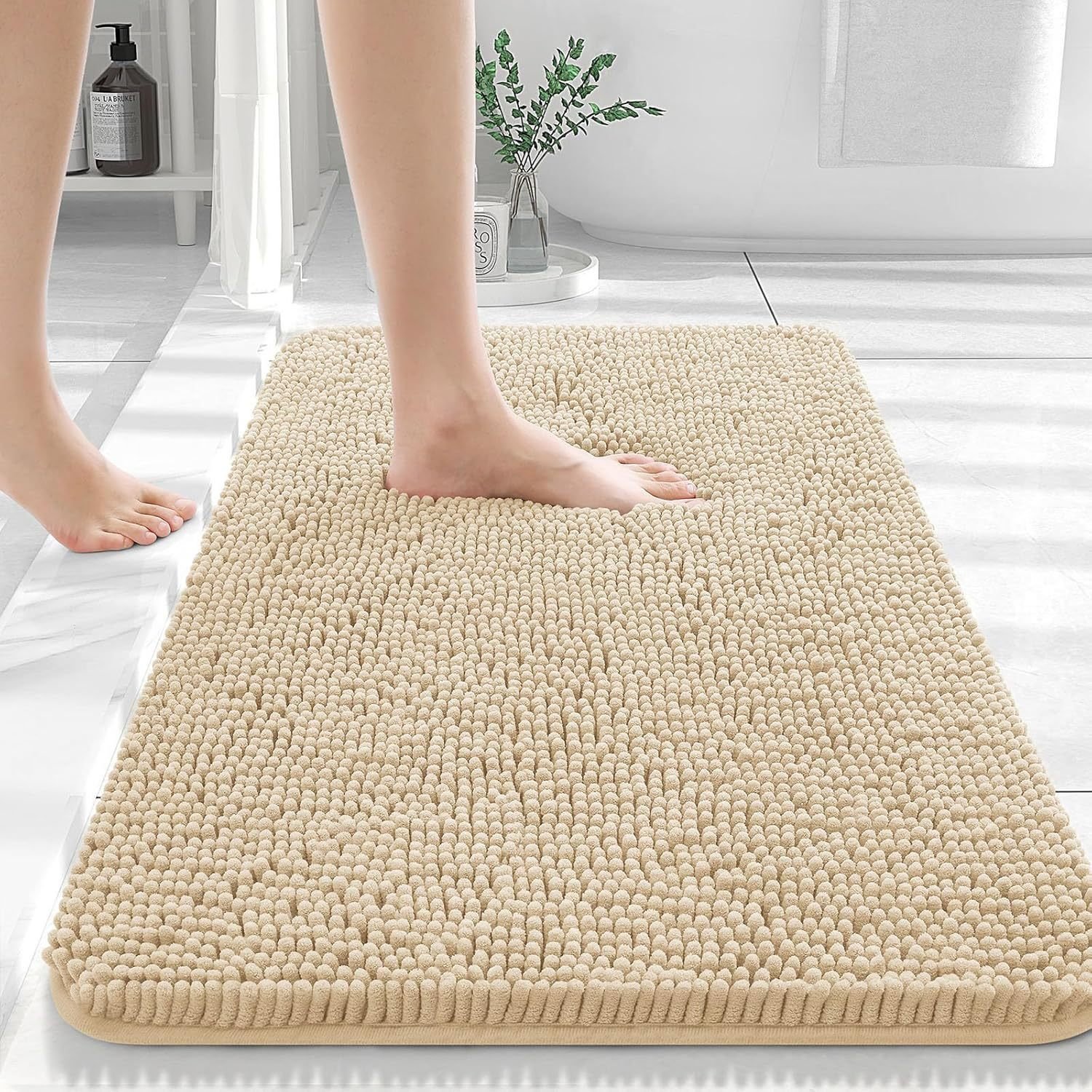 Long Wool Chenille Floor Mat Absorbent Carpet Plain Non-slip Bathroom Bedroom Pedal - Image 4