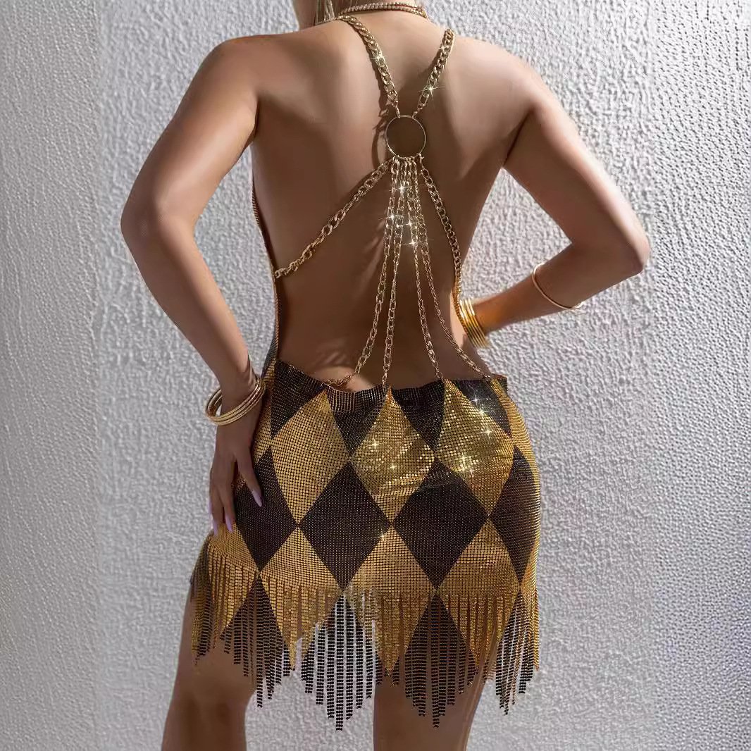 Metal Tassel Backless Sexy Dress - Image 6