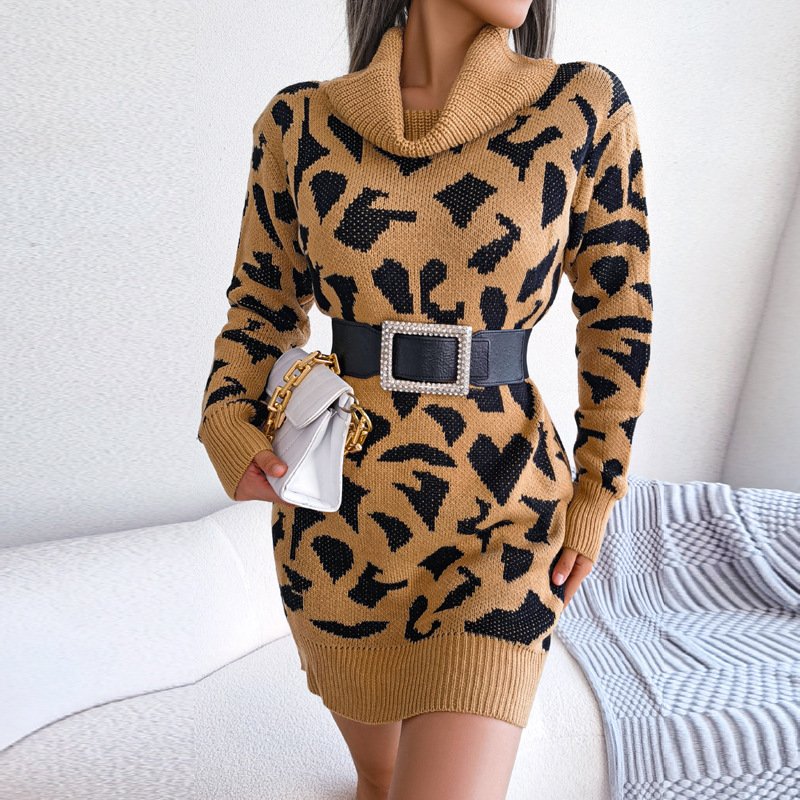 Leopard Print Long Sleeve Bottoming Sweater Dress - Image 7