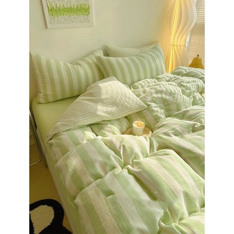Class A Bare Sleeping Simple Striped Cotton Bed Sheet - Image 2