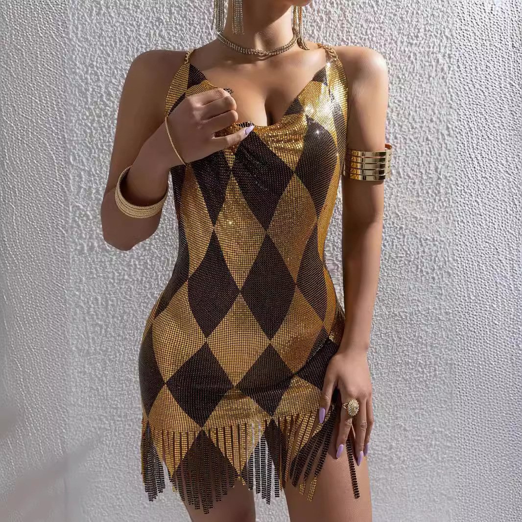 Metal Tassel Backless Sexy Dress - Image 4