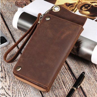 Retro Men's Bag Crazy Horse Leather Fashion RFID Wallet Men