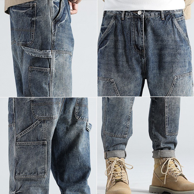 Retro Straight Loose Plus Size Tooling Jeans Men - Image 4