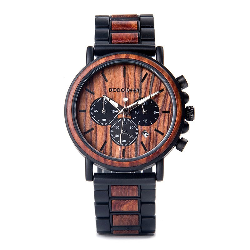 Luxury Wood Stainless Steel Men Watch Stylish Wooden - Image 2
