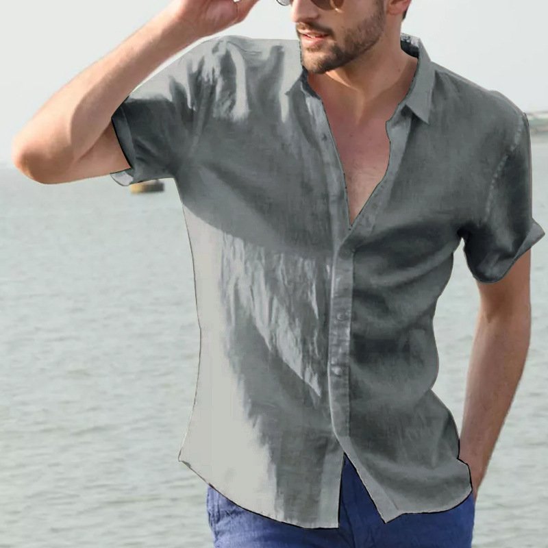 Summer Short-sleeved Shirt Casual Button Tops Men Clothing - Image 4