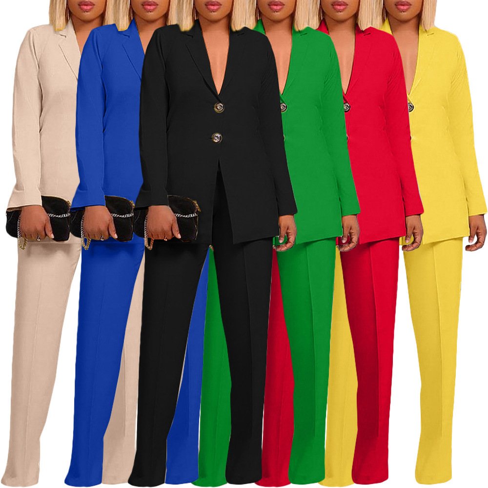 Solid Color Suit Collar Button Two-piece Set Suit - Image 10