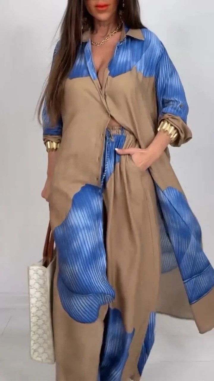 European And American Three-quarter Sleeve Printed Top And Pants Commute Leisure Suit - Image 5