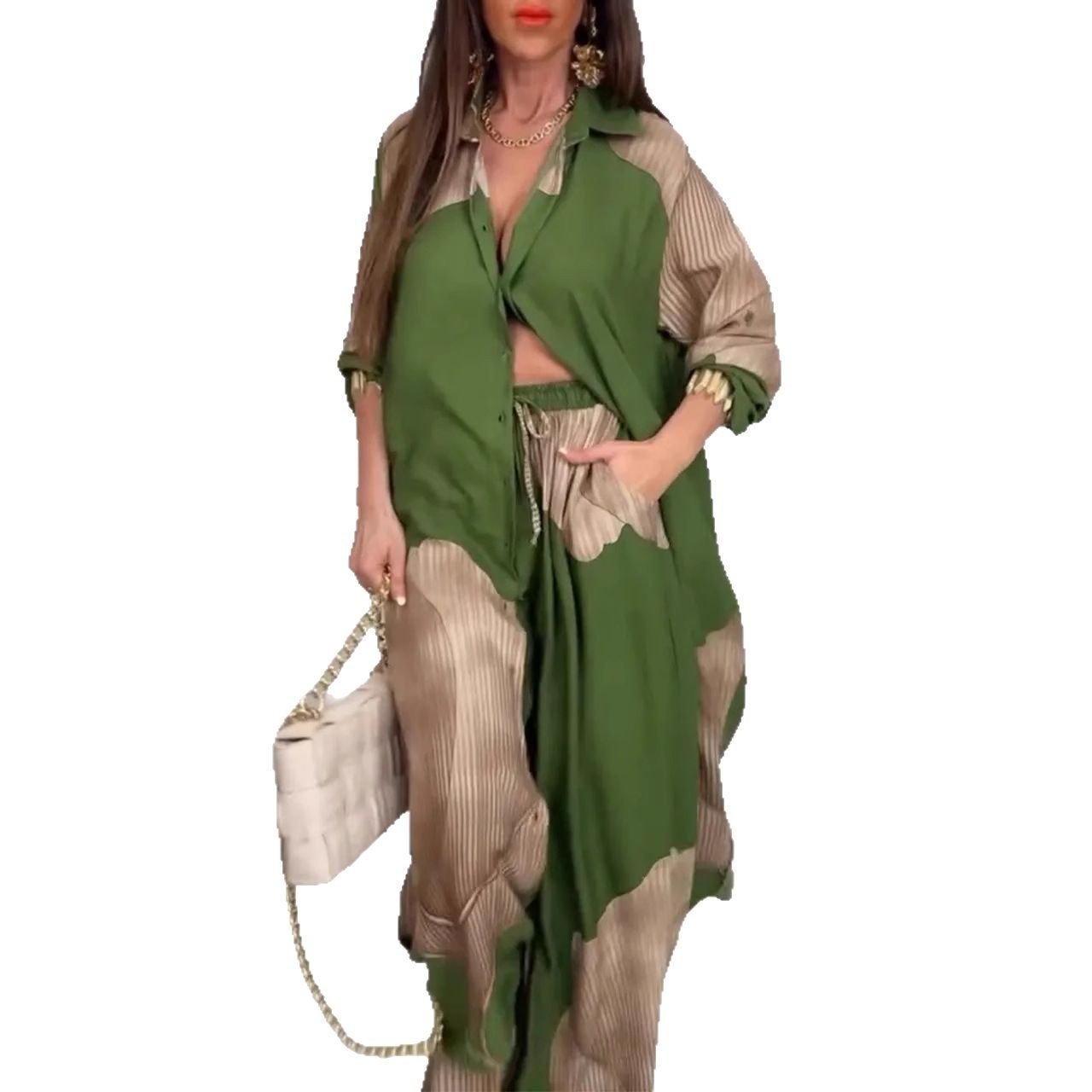 European And American Three-quarter Sleeve Printed Top And Pants Commute Leisure Suit - Image 6