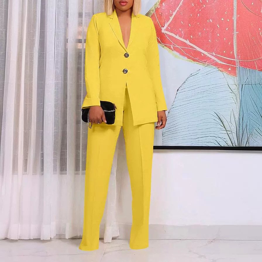 Solid Color Suit Collar Button Two-piece Set Suit