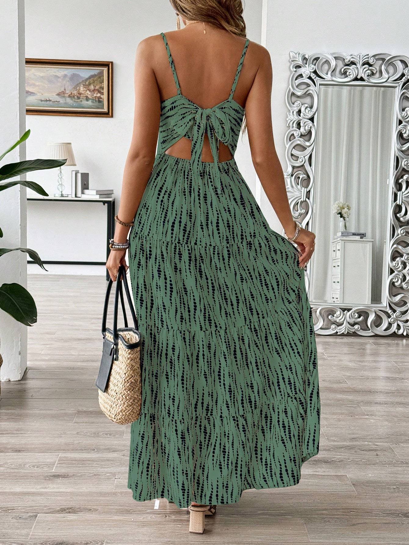 Women's Bohemian Style Suspender Stitching Dress Long Dress Maxi Vacation Beach Outfit - Image 4