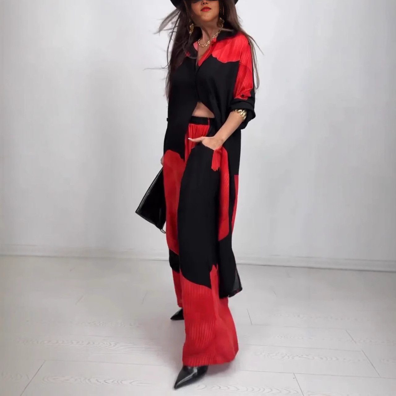 European And American Three-quarter Sleeve Printed Top And Pants Commute Leisure Suit - Image 3