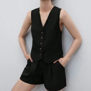 Casual Women's Solid Color Vest Jacket Set
