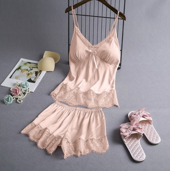 New Elastic Satin Lace Suit Nightdress With Suspenders Korean Style Suspenders - Image 3