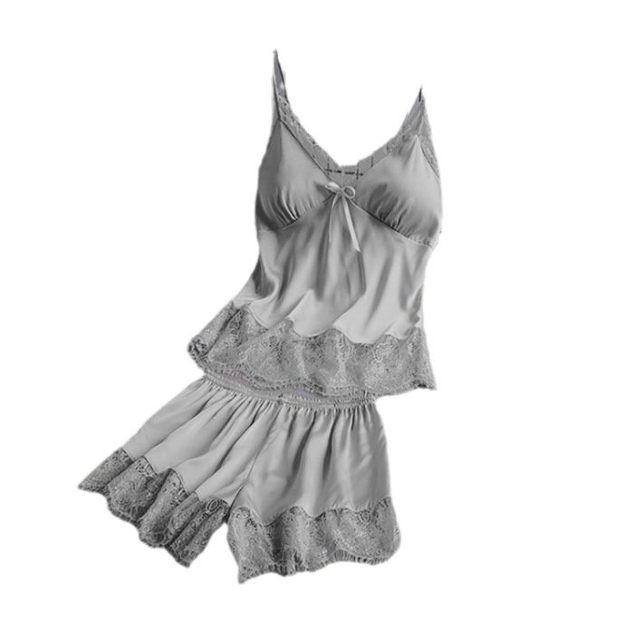 New Elastic Satin Lace Suit Nightdress With Suspenders Korean Style Suspenders - Image 4