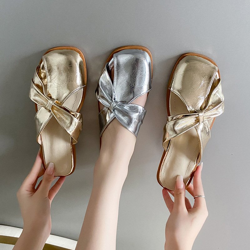 Fashion Square Toe Cap Slippers Women's Summer Comfortable Flat Sandals Lazy Half Slippers - Image 7