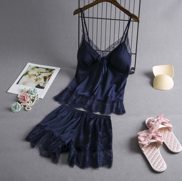 New Elastic Satin Lace Suit Nightdress With Suspenders Korean Style Suspenders - Image 6