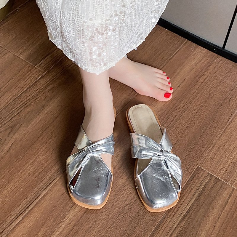 Fashion Square Toe Cap Slippers Women's Summer Comfortable Flat Sandals Lazy Half Slippers - Image 2