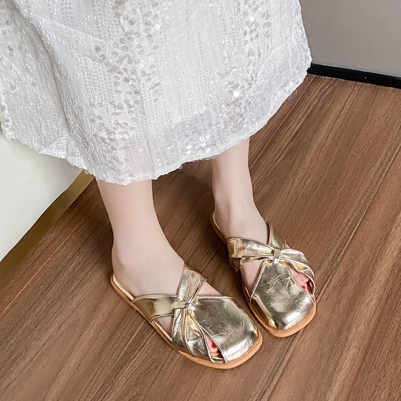 Fashion Square Toe Cap Slippers Women's Summer Comfortable Flat Sandals Lazy Half Slippers - Image 5