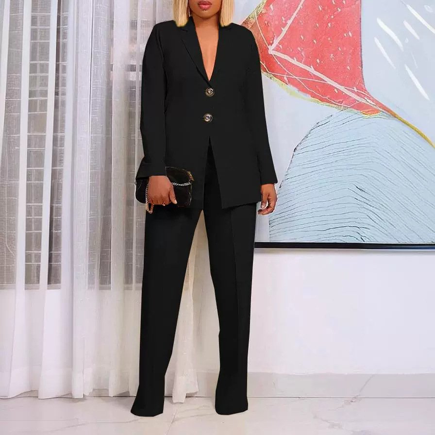 Solid Color Suit Collar Button Two-piece Set Suit - Image 4