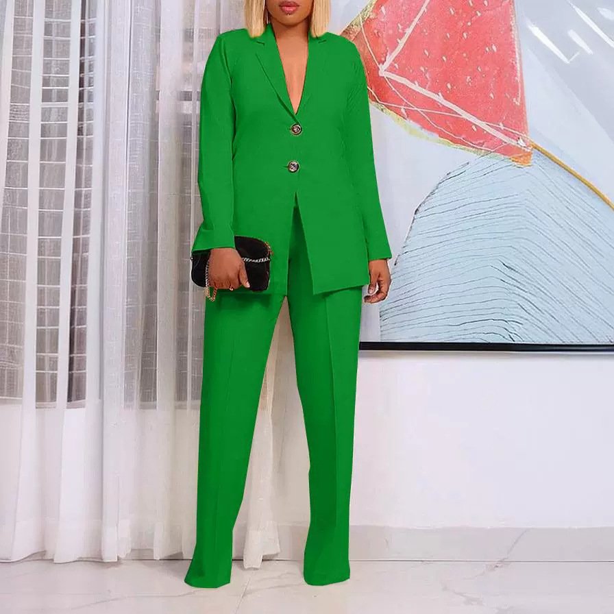 Solid Color Suit Collar Button Two-piece Set Suit - Image 6