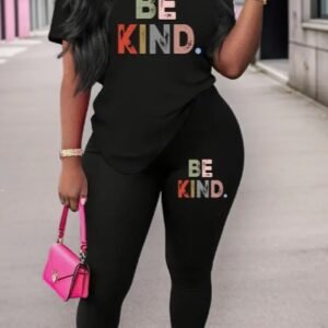 Women's  Printed Round Neck T-Shirt And Leggings Set