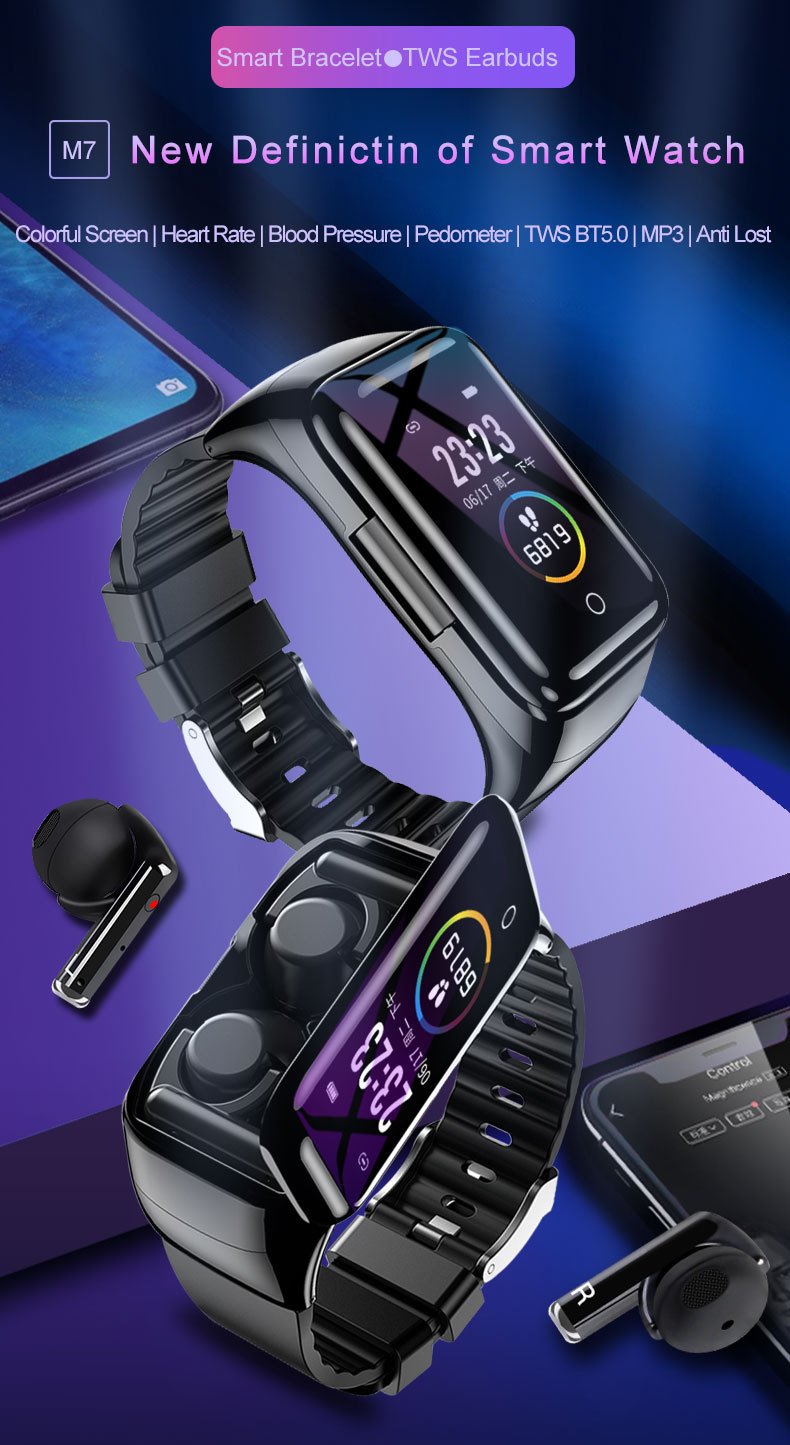 New M7 Bracelet, Bluetooth headset, 2-in-1 smartwatch, Heart rate meter, blood pressure Smart Bracelet - Image 7