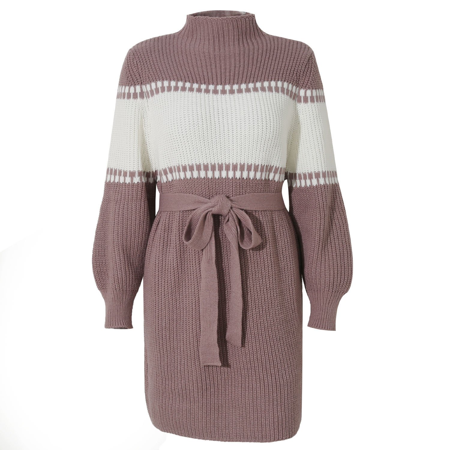 Half high collar knitted wool dress - Image 7
