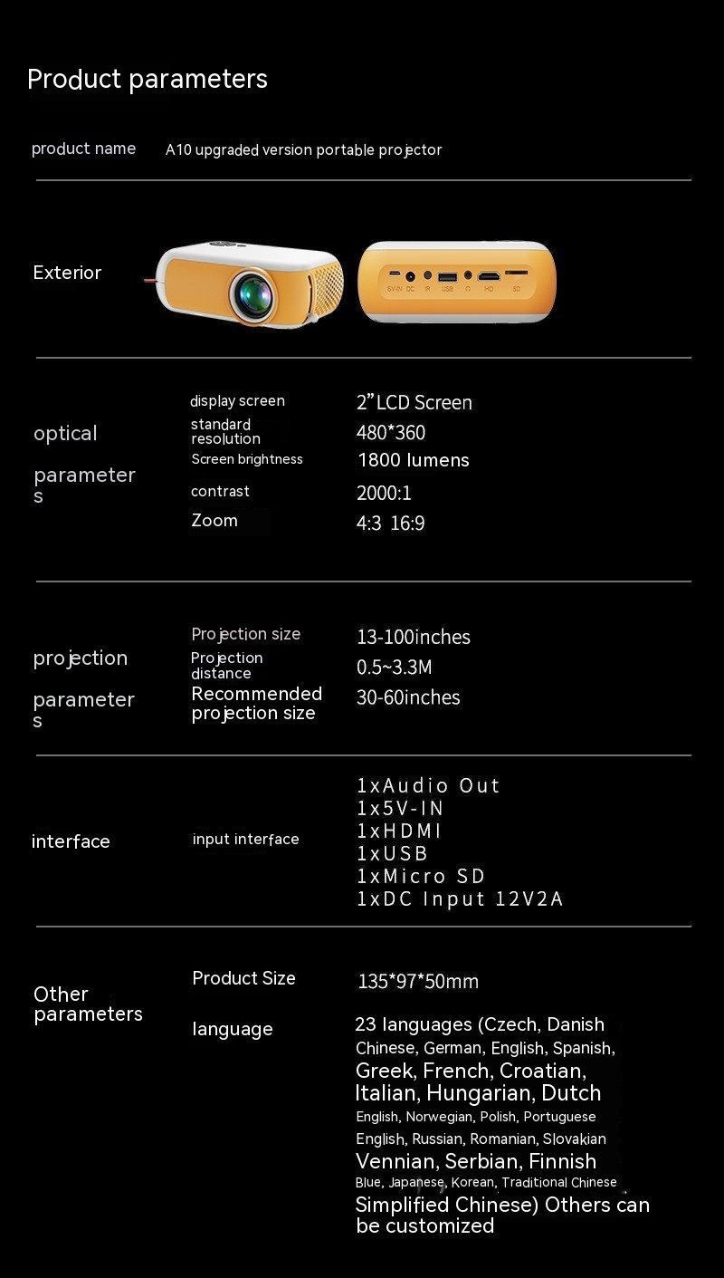 Mini A10 Same Screen With Mobile Phone Cross-border Projector Home - Image 5