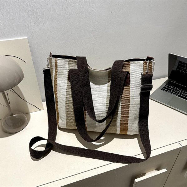 Fashion Stripe Totes Women's Large Capacity Canvas Shoulder Bag - Image 7