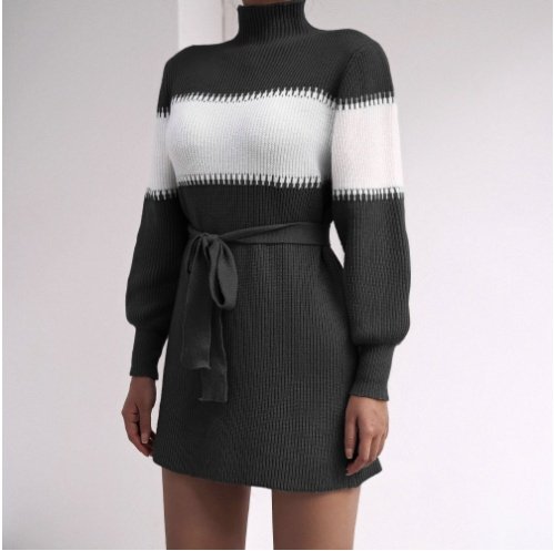 Half high collar knitted wool dress - Image 6