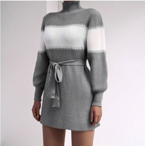 Half high collar knitted wool dress - Image 3