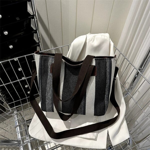 Fashion Stripe Totes Women's Large Capacity Canvas Shoulder Bag - Image 2