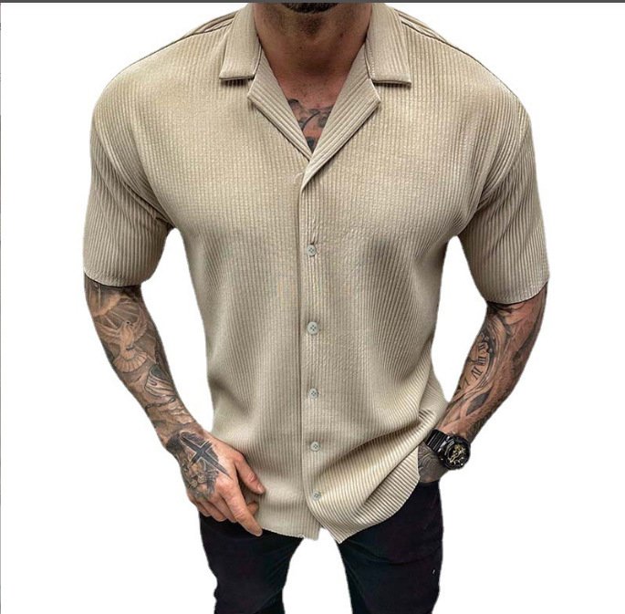 Men's Cardigan Solid Color Short Sleeve Shirt - Image 8
