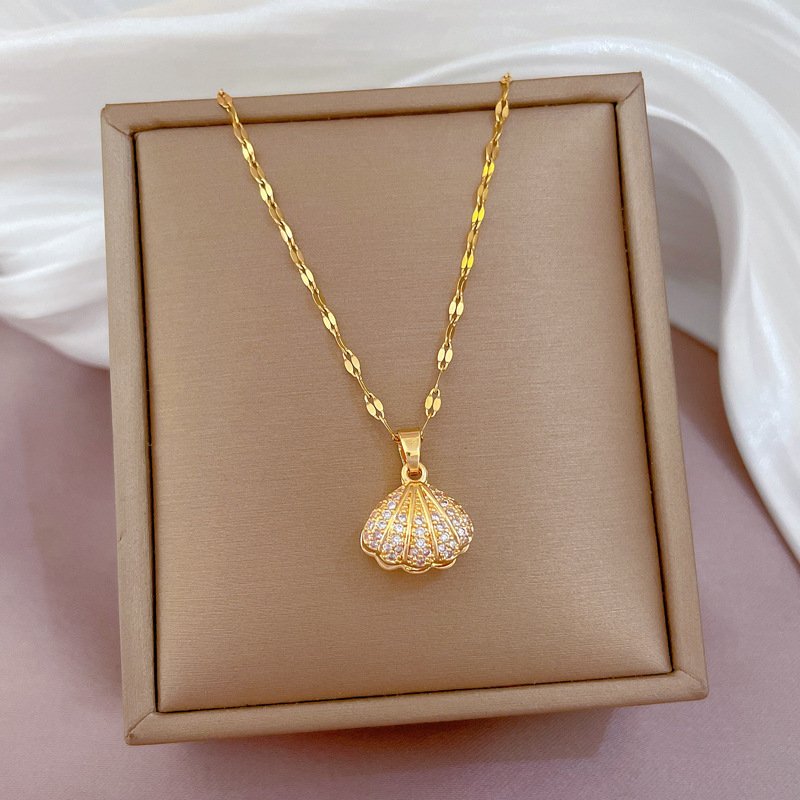 Shell Pearl Necklace With Rhinestones Female Zircon Temperament Personality Jewelry - Image 4