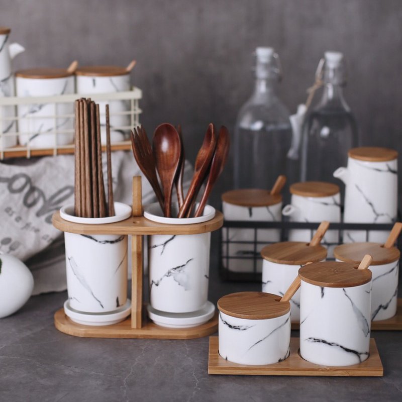 Nordic Marbled Ceramic Seasoning Jar - Image 3